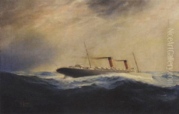 The Cunard Liner "lucania" Making Headway In A Heavy Atlantic Swell - view 1
