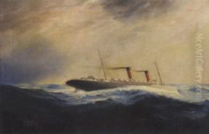The Cunard Liner "lucania" Making Headway In A Heavy Atlantic Swell by Thomas Dove