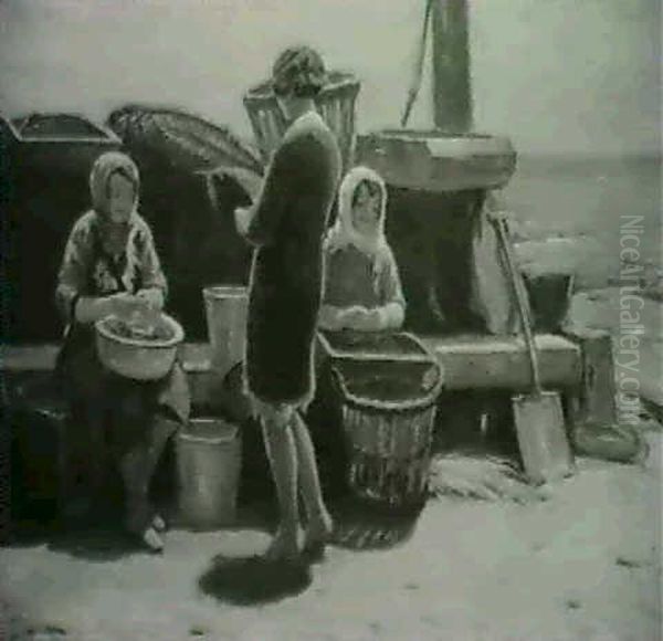 Beach Scene With Fish Sellers - view 1