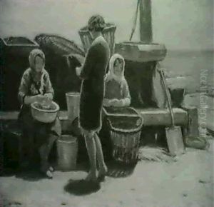 Beach Scene With Fish Sellers by Charles Rennie Dowell