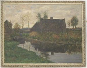 Impressionist Landscape With Man Tethering A Rowboat