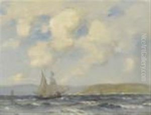 Fishing Boats Off A Sunlit Coastline