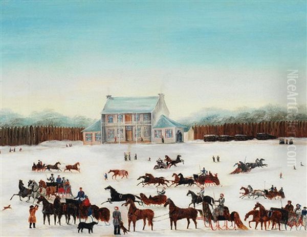 The Officers Of The 83rd Regiment, Upper Canada, Sleighing On Their Parade Grounds - view 1
