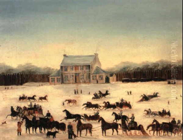 Officers Of The 83rd Regiment, Upper Canada, Sleighing On Parade Grounds - view 1