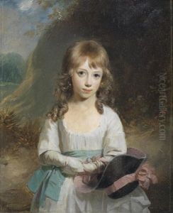 Portrait Of A Young Girl, Half-length, In A White Dress, Holding Her Bonnet
