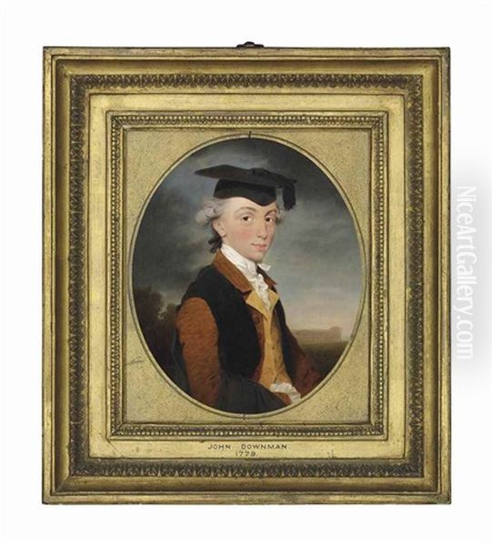 Portrait Of Charles Chadwick (1753-1829), Half-length, In A Brown Coat, Yellow Waistcoat And Gown, Wearing A Mortar Board, Emmanuel College, Cambridge Beyond - view 1