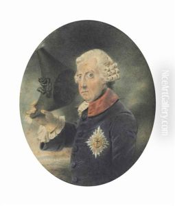 Portrait Of King Frederick The Great Of Prussia (1712-1786), Half-length, Wearing A Blue Coat And The Order Of The Schwarzen Adler, And Holding His Tricorn Hat, An Encampment Beyond