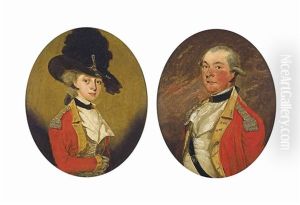Portrait Of A Lady, Probably Mrs. Jane Handley (d.1809), Half-length, In Infantry Uniform And A Black Plumed Hat; And Portrait Of A Gentleman, Probably Mr. William Handley, Half-length, In Infantry Uniform (pair) by John Downman