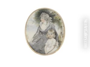 A Mother And Child Standing Before A Landscape: The Former, Wearing Grey Dress Over White Chemise, Her Curled And Powdered Hair Secured With A White Bandeau; The Latter by John Downman