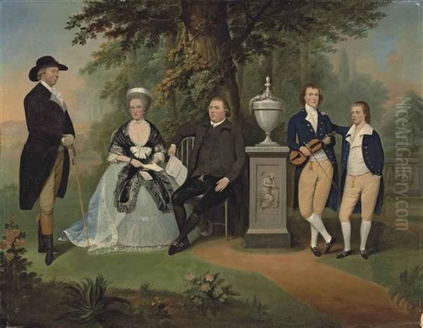 A Group Portrait Of The Wilson Family, With Mrs Wilson, Nee Hotham, The Reverend Edward Wilson And Their Two Sons, With Another Figure... - view 1