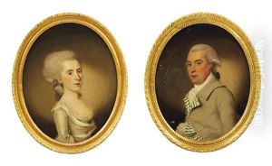 Portrait Of A Gentleman In A Grey Coat (+ Portrait Of A Lady In A White Dress With A Lace Trim; Pair) by John Downman