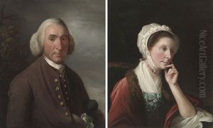Portrait Of A Gentleman, In A Brown Coat (+ Portrait Of A Lady In A Blue Dress; Pair) by John Downman