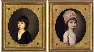 Portrait Of A Boy In A Brown Coat (+ Portrait Of A Girl In A Pink Dress And Bonnet; Pair) by John Downman