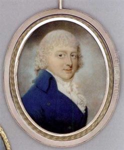 A Young Gentleman, In Blue Coat With Silver Buttons, White Waistcoat And Frilled Cravat, Powdered Curling Hair En Queue