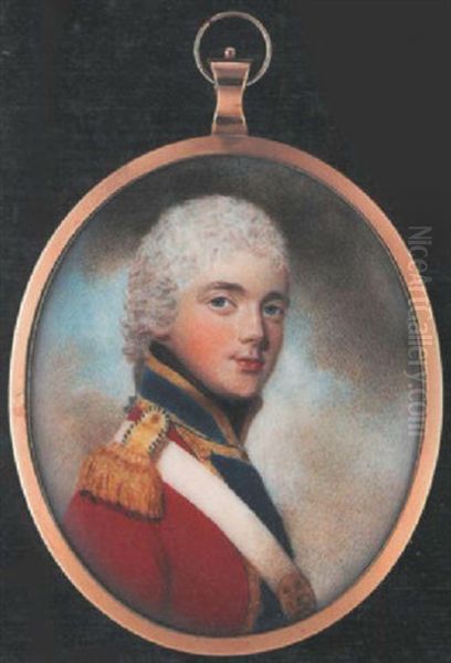 An Officer (francis Hepburn, Of The 3rd Regiment Of Foot Guards?), Wearing Scarlet Coat With Gold Edged Blue Facings And Gold Epaulette, His Powdered Hair Worn En Queue - view 1