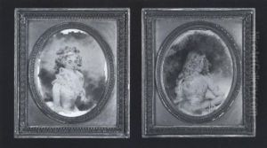 Portrait Of Anne Cooper, Wearing White Dress With Fichu, Blue And White Striped Ribbon Waistband