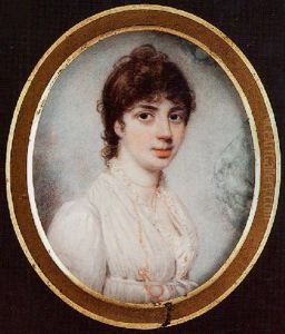 A Young Lady (mrs Maxwell?) Wearing Low-cut Dress With Frilled Collar, Ribbon Necklace And Lorgnette by John Downman