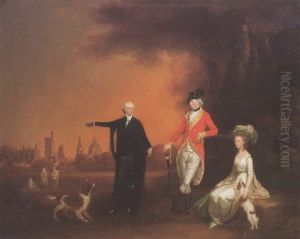 Portrait Of The Rev. Thoams Eyre, His Sister Frances And Her Husband Major Robert Sherwood With Oxford Beyond by John Downman