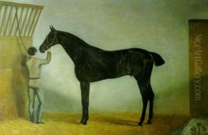 "murat", A Chestnut Racehorse, Being By A Groom In A Loosebox