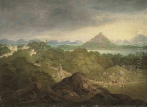 Pushkar, India, With A Parade Of Figures, Elephants And Horses In The Foreground by Charles D'Oyly
