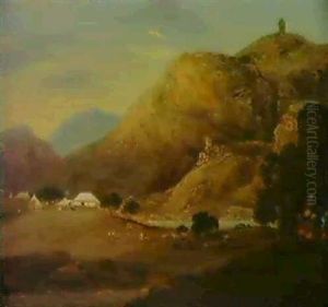 An Encampment By A River At Dusk by Charles D'Oyly