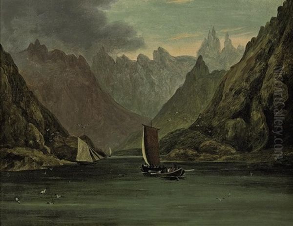 Sailing Vessels In Fjords With The Wind Tunnelling Through The Mountains (+ Another; Pair) - view 1
