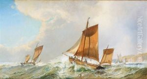 Sailing Boats On A Choppy Sea by Holger Drachmann