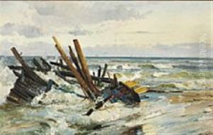 Shipwreck On The Beach At Skagen by Holger Drachmann