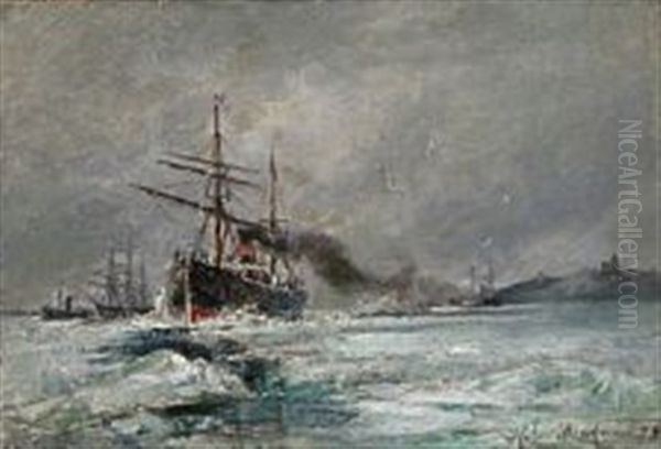 Seascape With Sailing Ships On Icy Sea - view 1