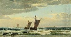 Fiskerne Gaar Ud Ved Skagen Strand I September