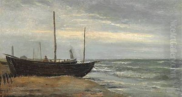 Fishing Boats On The Beach At Skagen, In The Background Det Gra Fyr (the Grey Lighthouse) - view 1