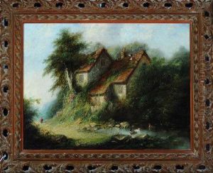 A Country Cottage With A Duck Pond In The Foreground