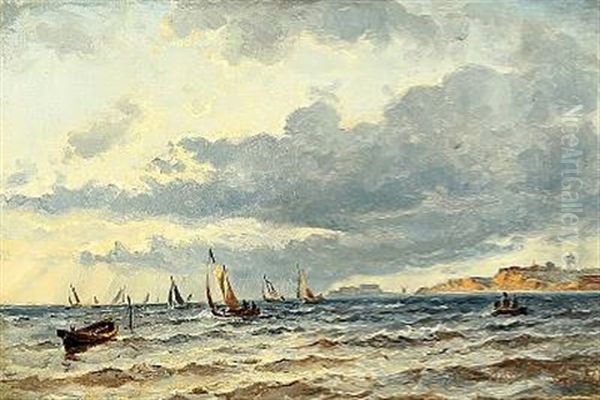 Seascape With Fishing Skiffs In Unsettled Weather - view 1