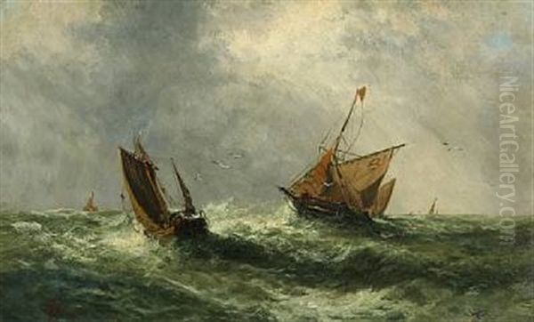 Seascape With Sailing Ships In Rough Sea - view 1