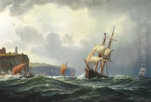 Seascape With Sailing Ships Off The British Coast by Holger Drachmann