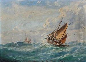 Seascape With Sailing Ships In High Waves by Holger Drachmann