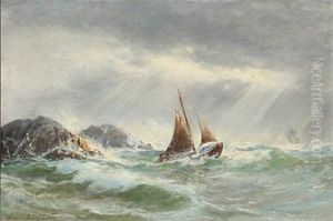 Coastal Scene With Sailing Ships In High Waves by Holger Drachmann