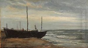 Coastal Scene With A Fishing Boat, Skagen by Holger Drachmann
