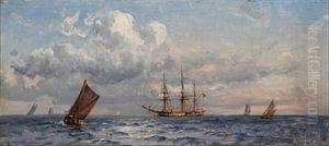 Fregatten Sjaelland. Set Fra Skraenten Ved Folehave Skov En Sommer Eftermiddag 1881 by Holger Drachmann