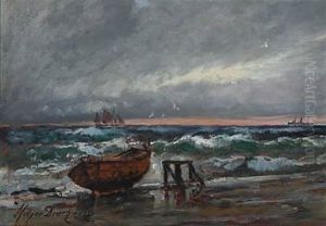Costal Scene With A Rowboat On The Beach (study)