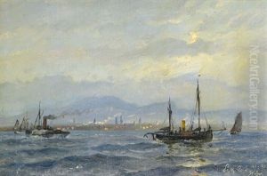 Fartyg Pa Redden, I Bakgrunden Staden Leith, Edinburgh