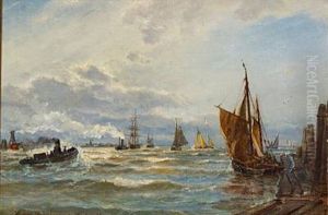 Numerous Ships On The Alster River Near Hamburg by Holger Drachmann