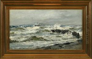 Coastal Scenery With Steamer by Holger Drachmann