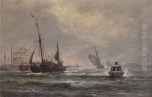 Sejlskibe I Indsejlingen Til Frederikshavn Havn, Hardt Vejr Sejlskibe I Indsejlingen Til Frederikshavn Havn, Hardt Vejr