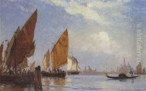 Fiskerbade Og Gondol Pa Canal Grande, Venedig by Holger Drachmann