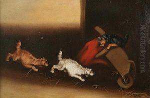 Terriers Ratting Under A Wheelbarrow Terriers Ratting Under A Wheelbarrow