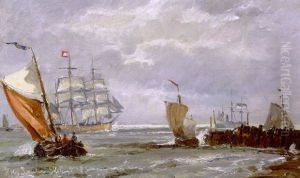 Kystparti Med Talrige Sejlbade Og Fiskerbade by Holger Drachmann