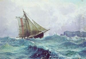 Fiskekutter I Hoj So Ud For Klippekyst by Holger Drachmann