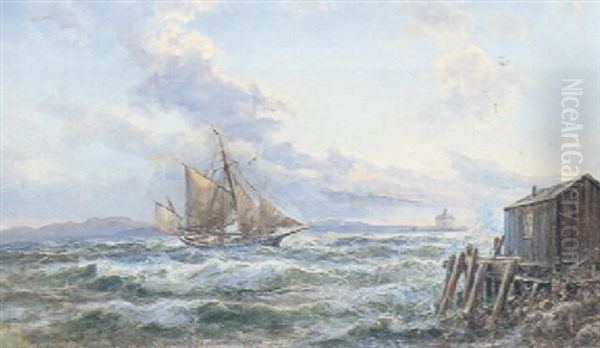 Marine Med Sejlskib Pa Vej Ind I Havnen - view 1