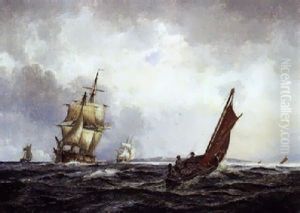 Marine Med Sejlskibe Udfor Kysten Marine Med Sejlskibe Udfor Kysten